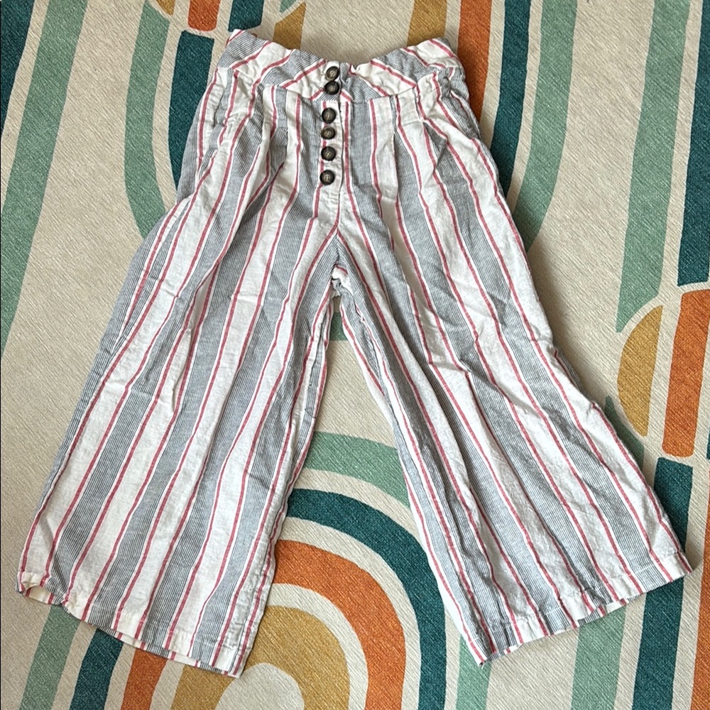 Red, White, blue stripped wide leg pants